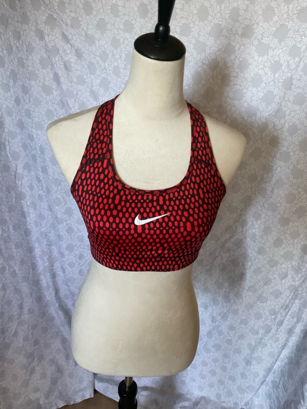 Nike Red and Black Patterned Racerback Sports Bra